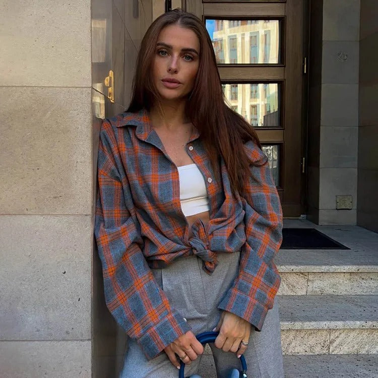 Dam Oversized Rutig Skjorta – Långärmad för Komfort