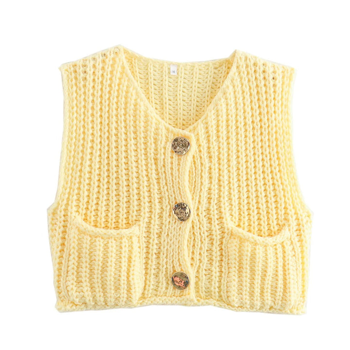 Dam Strikkevest med Metallknapper – Elegant Komfort &amp; Stil