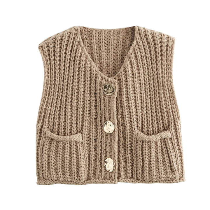 Dam Strikkevest med Metallknapper – Elegant Komfort &amp; Stil