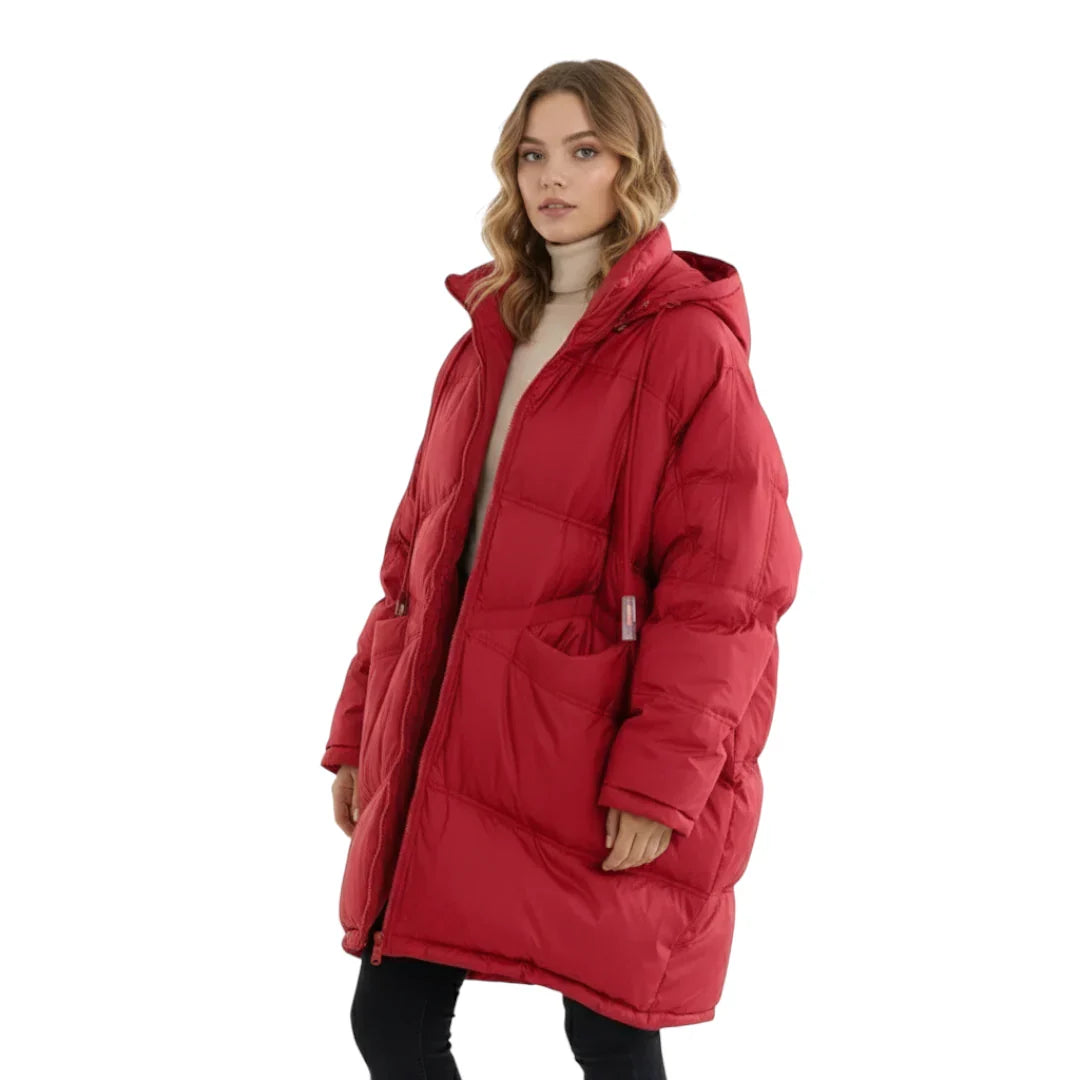 Dam Vinter Jacka med Huva - Lång och Varm Design