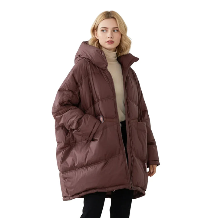 Dam Vinter Jacka med Huva - Lång och Varm Design