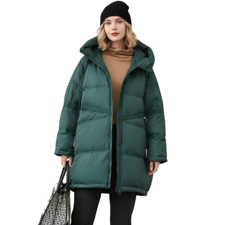 Dam Vinter Jacka med Huva - Lång och Varm Design