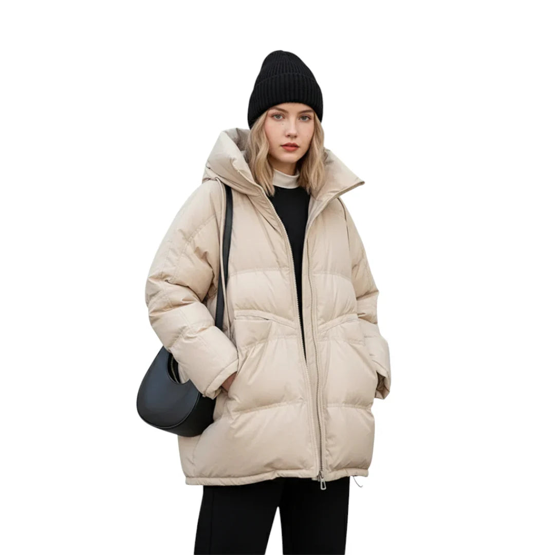 Dam Vinter Jacka med Huva - Lång och Varm Design