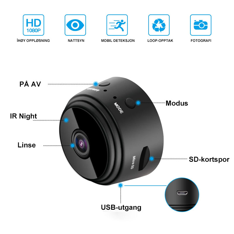1080p Magnetisk WiFi Mini Kamera - Bred Synsvinkel