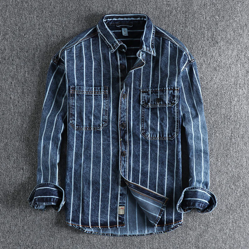 Håkon™ - Randig jeansskjorta med modern snitt