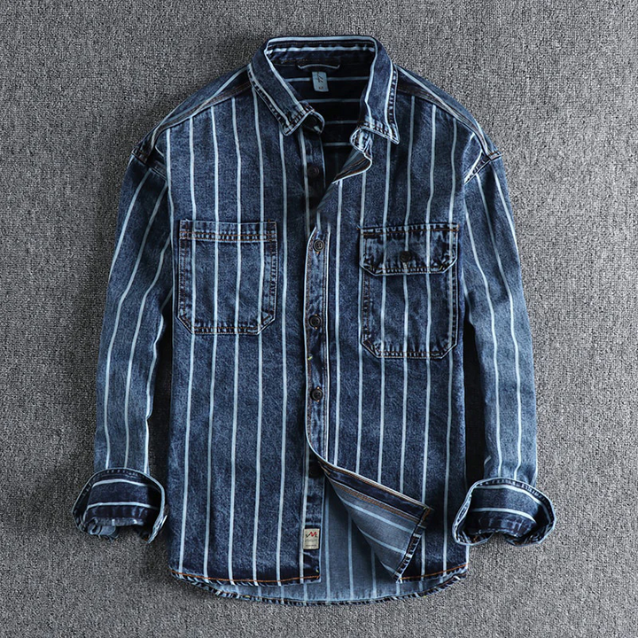 Håkon™ - Randig jeansskjorta med modern snitt