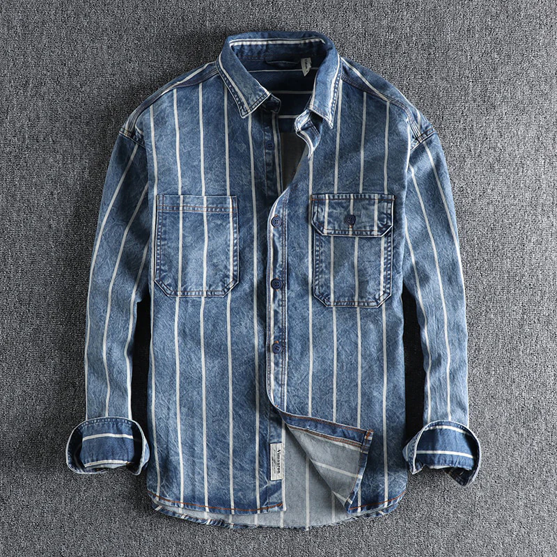 Håkon™ - Randig jeansskjorta med modern snitt