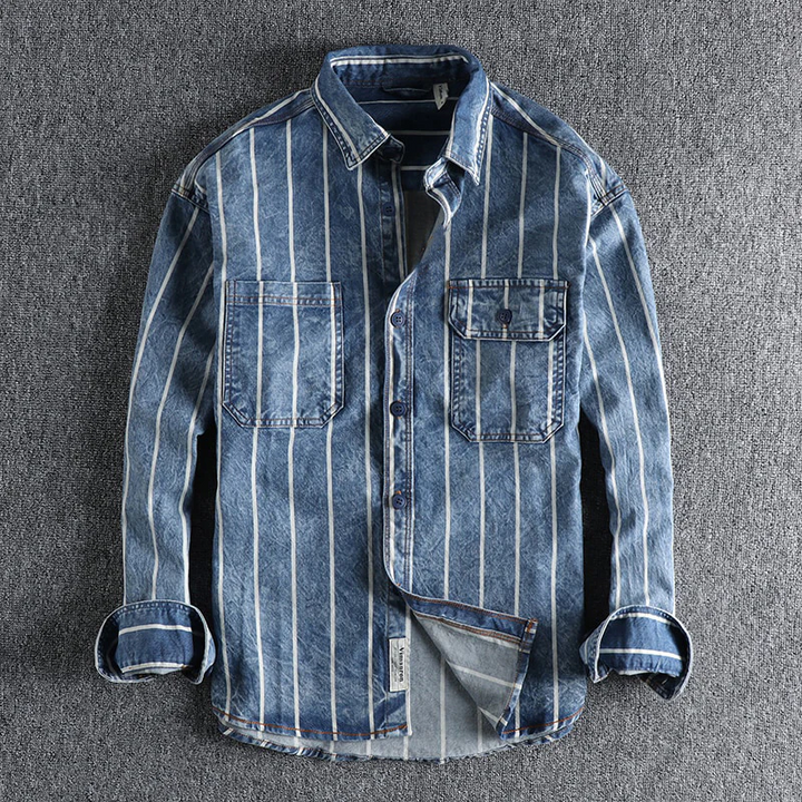 Håkon™ - Randig jeansskjorta med modern snitt
