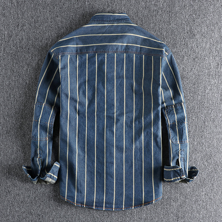 Håkon™ - Randig jeansskjorta med modern snitt