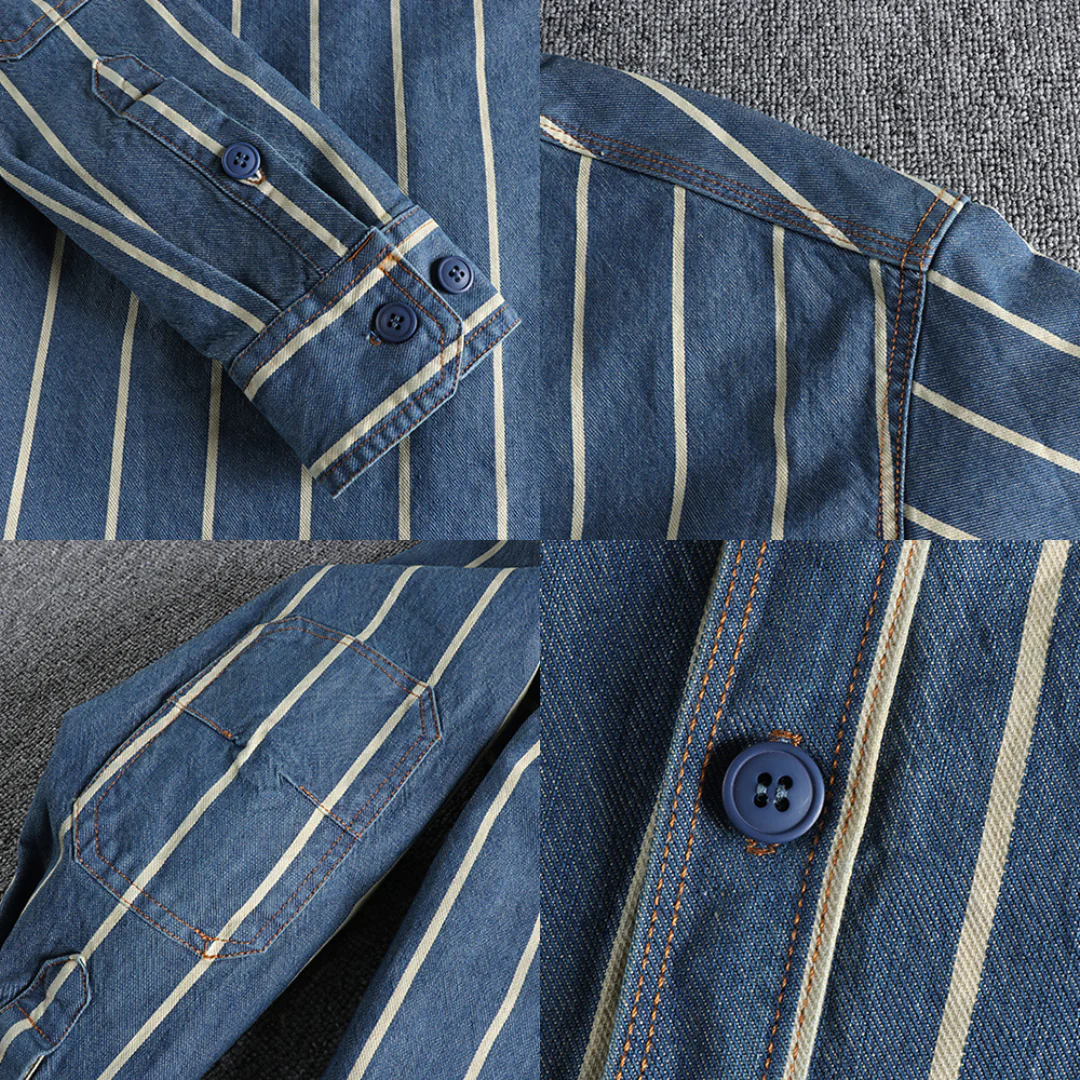 Håkon™ - Randig jeansskjorta med modern snitt