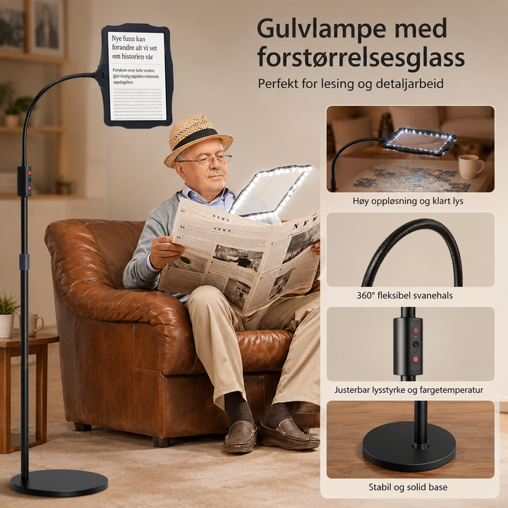 Gulvlampe med Forstörrelsesglass – Perfekt för Detaljarbeid