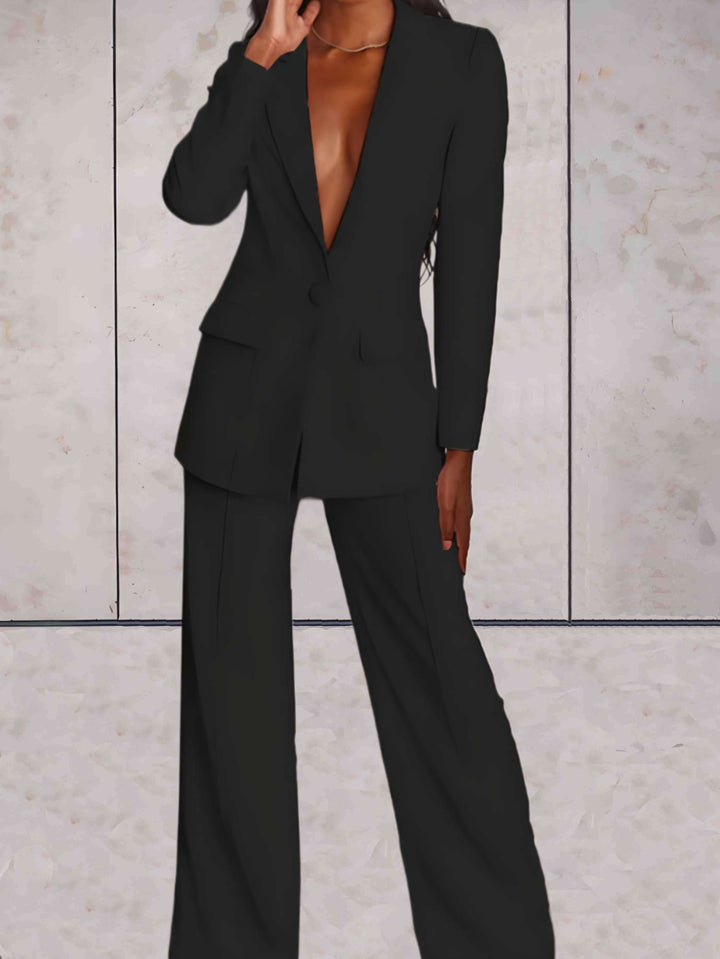 Elegant Dam Dress Set med Jacka och Vida Byxor