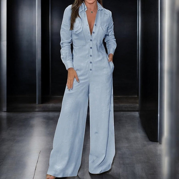 Dam Långärmad Jumpsuit med Krage – Elegant och Bekväm
