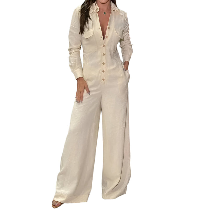 Dam Långärmad Jumpsuit med Krage – Elegant och Bekväm