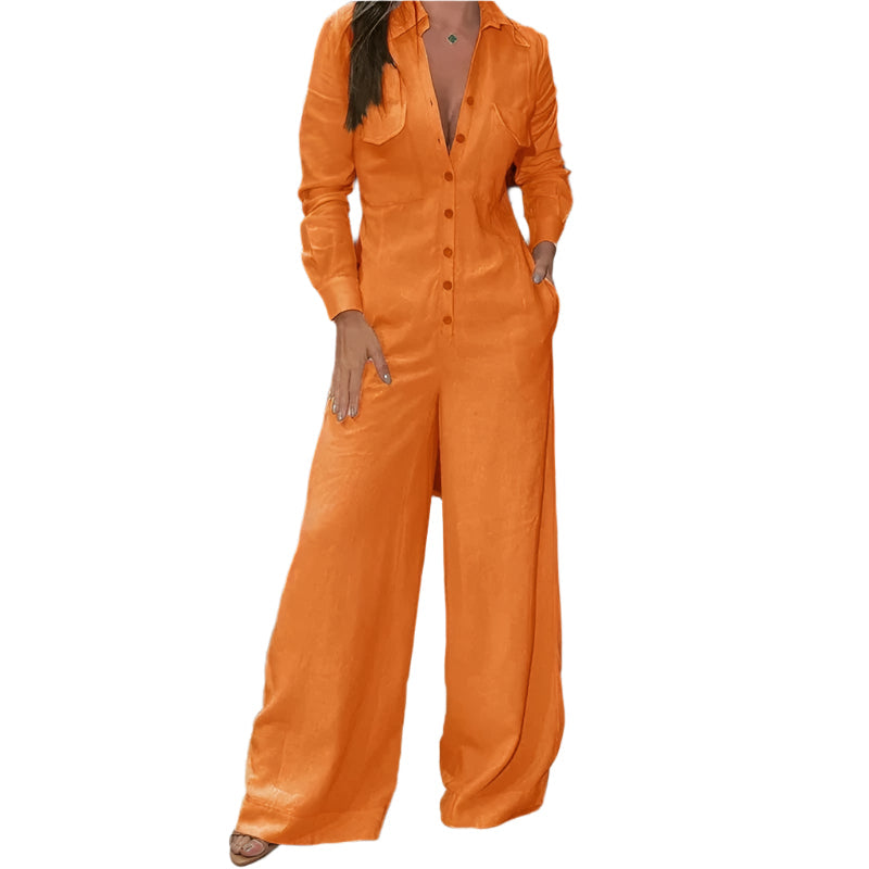Dam Långärmad Jumpsuit med Krage – Elegant och Bekväm