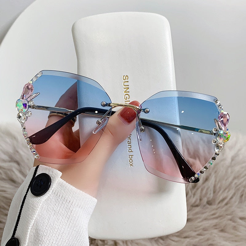 Snygga Dam Solbriller Utan Ramme med Rhinestones