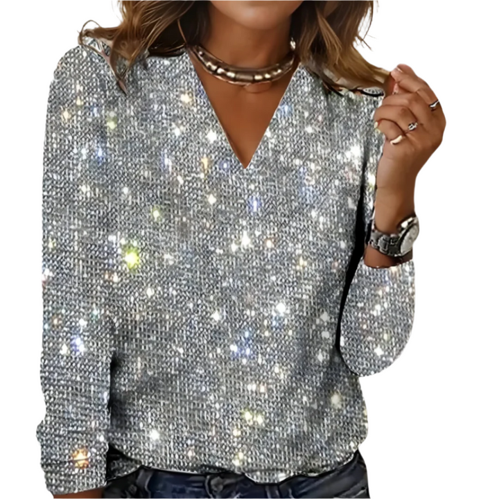 Elegant Damblus med V-hals och Diamanteffekt