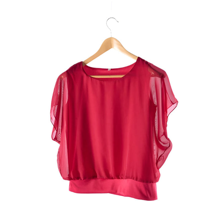 Elegant Damblus med Volanger och Flaggermusermer