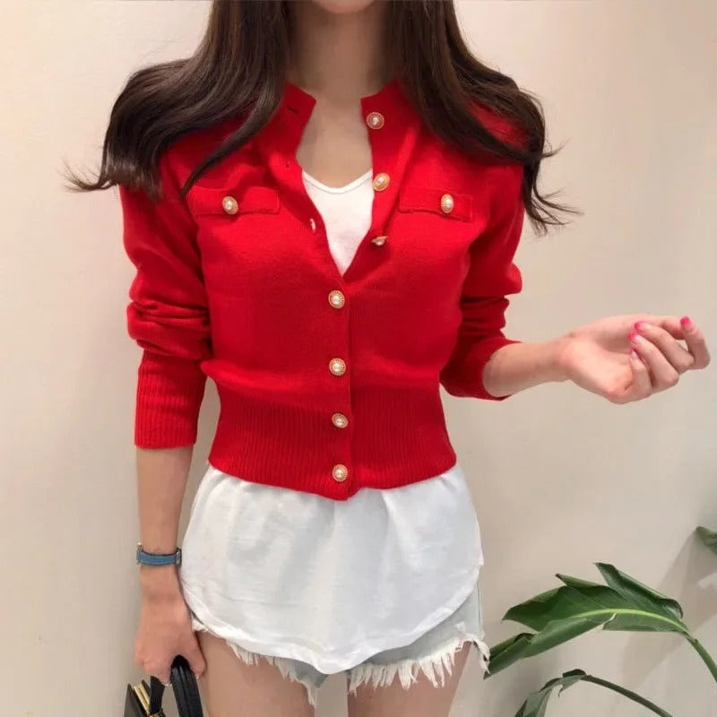 Elegant Enkelbrystet Cardigan för Dam – Perfekt Lagplagg