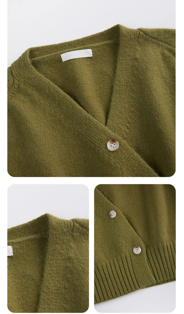Dam Elegant Cardigan med V-hals och Skjev Knute