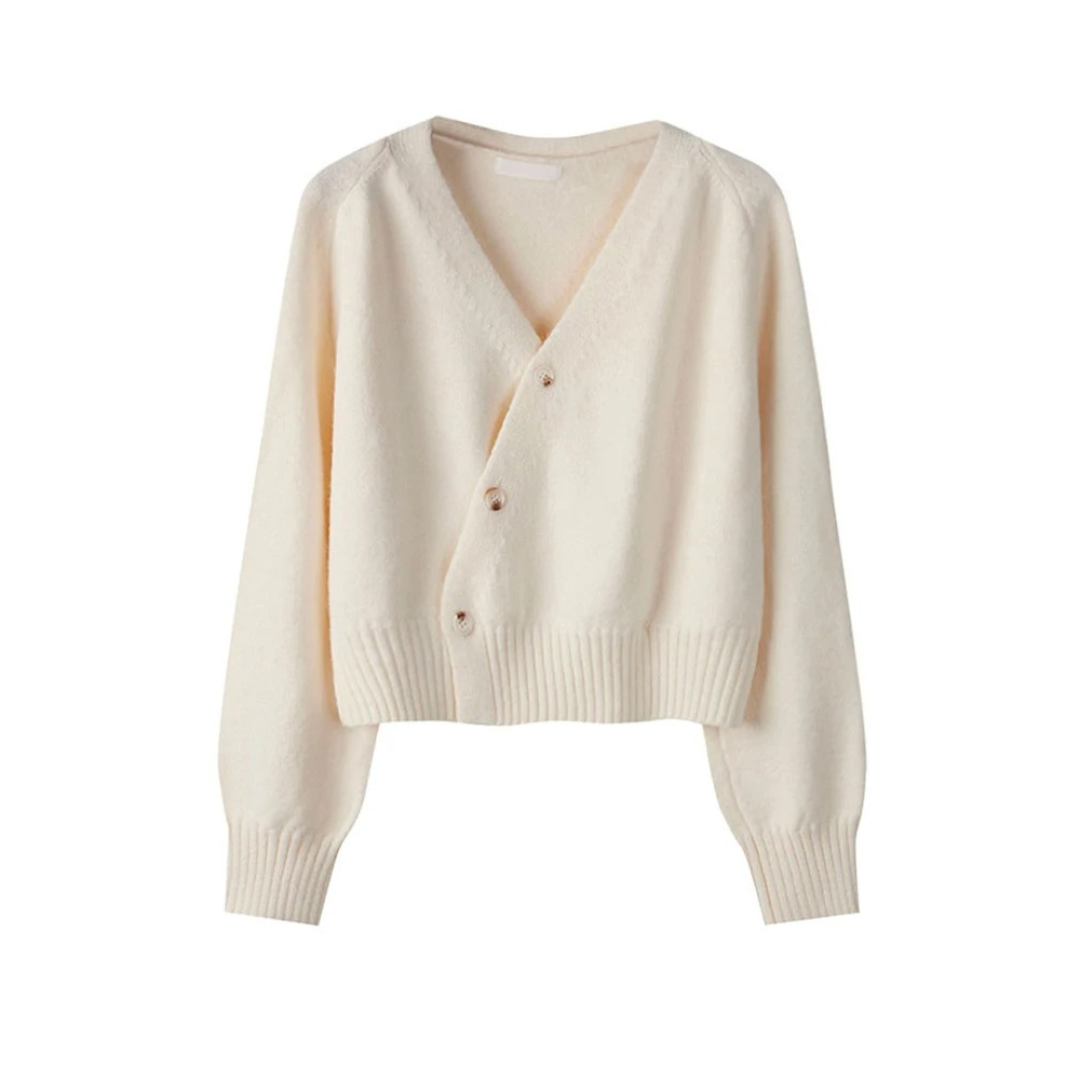 Dam Elegant Cardigan med V-hals och Skjev Knute