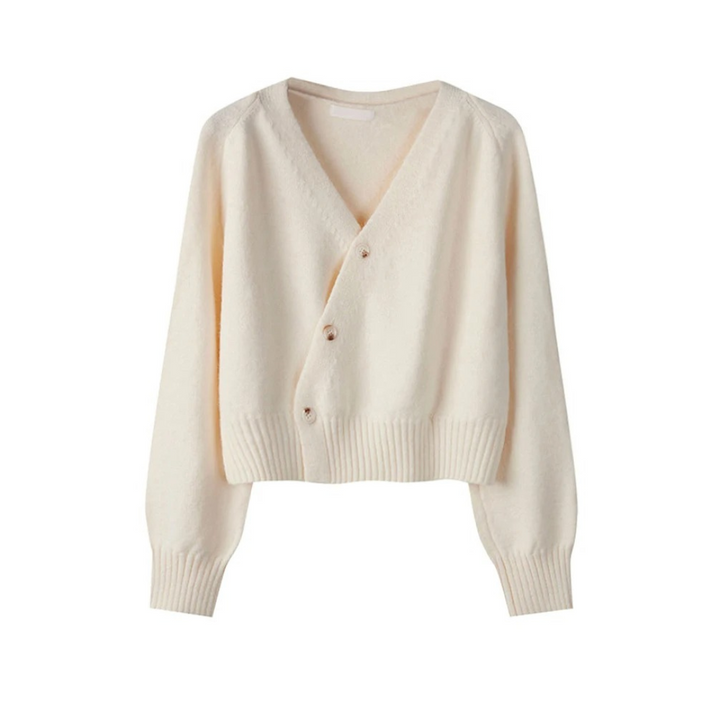 Dam Elegant Cardigan med V-hals och Skjev Knute