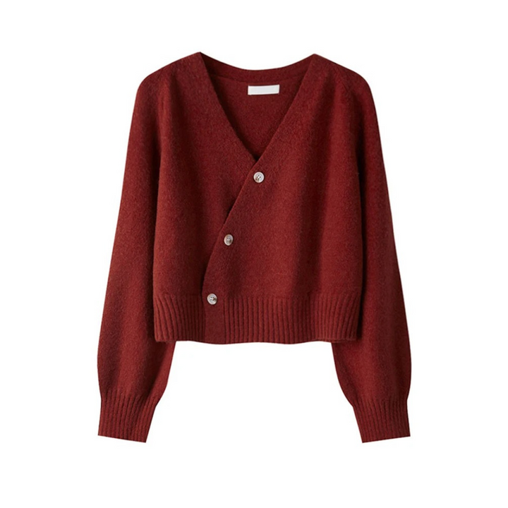Dam Elegant Cardigan med V-hals och Skjev Knute