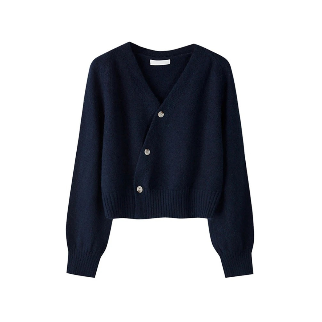Dam Elegant Cardigan med V-hals och Skjev Knute