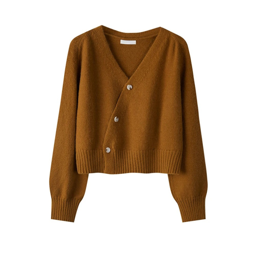 Dam Elegant Cardigan med V-hals och Skjev Knute