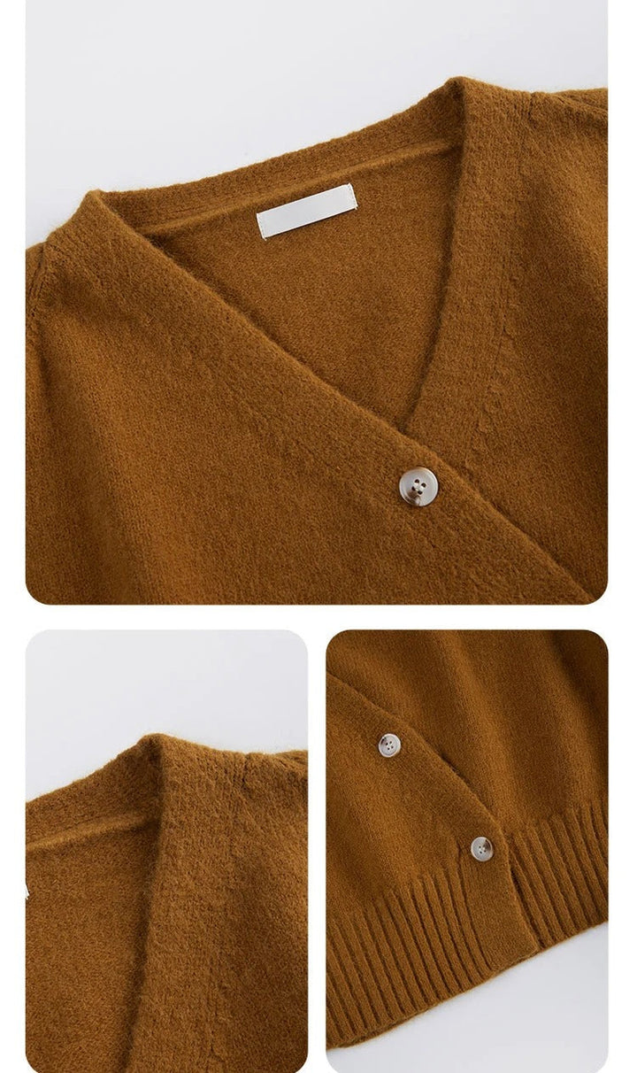 Dam Elegant Cardigan med V-hals och Skjev Knute