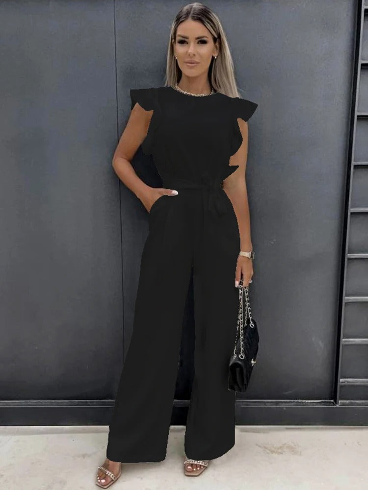 Dam Jumpsuit med Volanger och Vida Ben för Elegant Stil