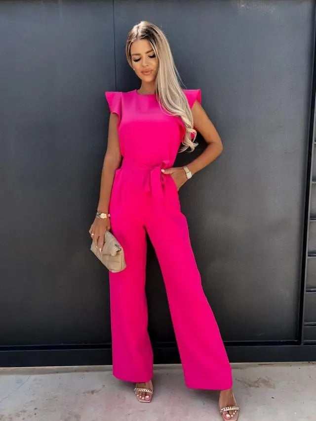 Dam Jumpsuit med Volanger och Vida Ben för Elegant Stil