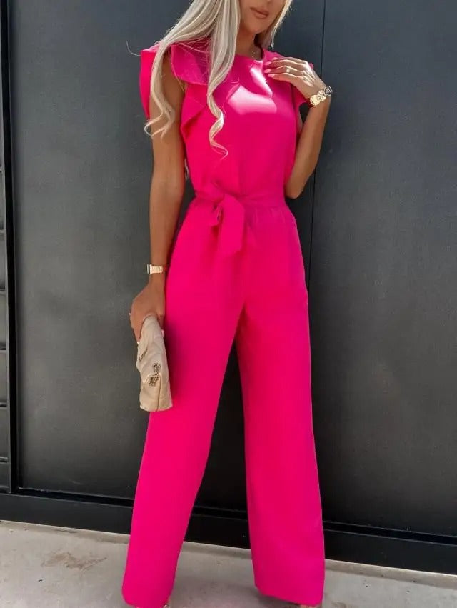 Dam Jumpsuit med Volanger och Vida Ben för Elegant Stil