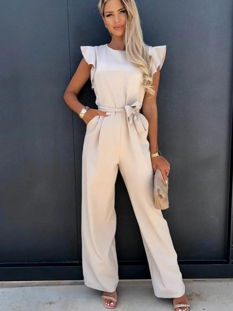 Dam Jumpsuit med Volanger och Vida Ben för Elegant Stil