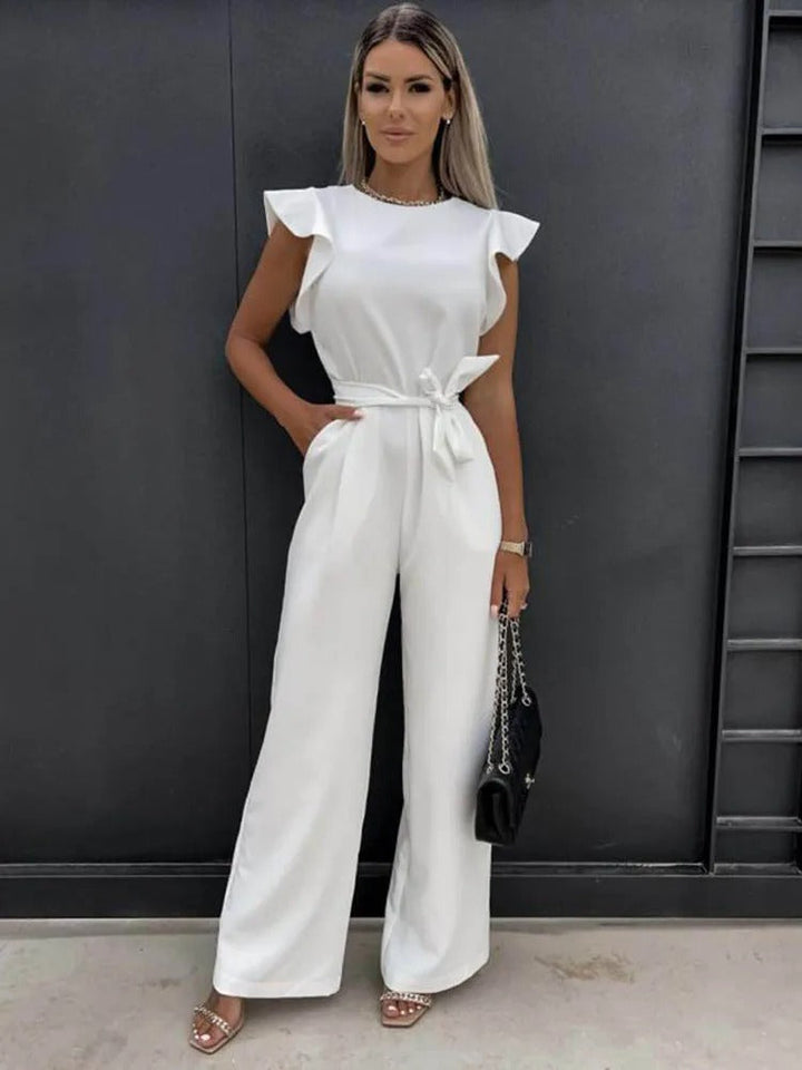 Dam Jumpsuit med Volanger och Vida Ben för Elegant Stil