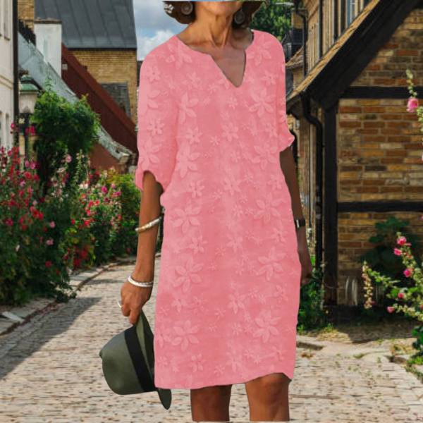 Elegant Damklänning med V-hals och Blomsterprint för Sommertrender
