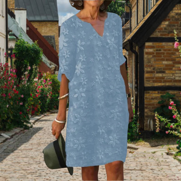 Elegant Damklänning med V-hals och Blomsterprint för Sommertrender