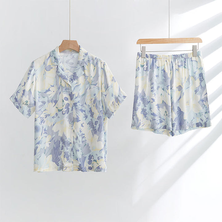 Elegant damesateng-pysjamas - Blomdesign &amp; Komfort