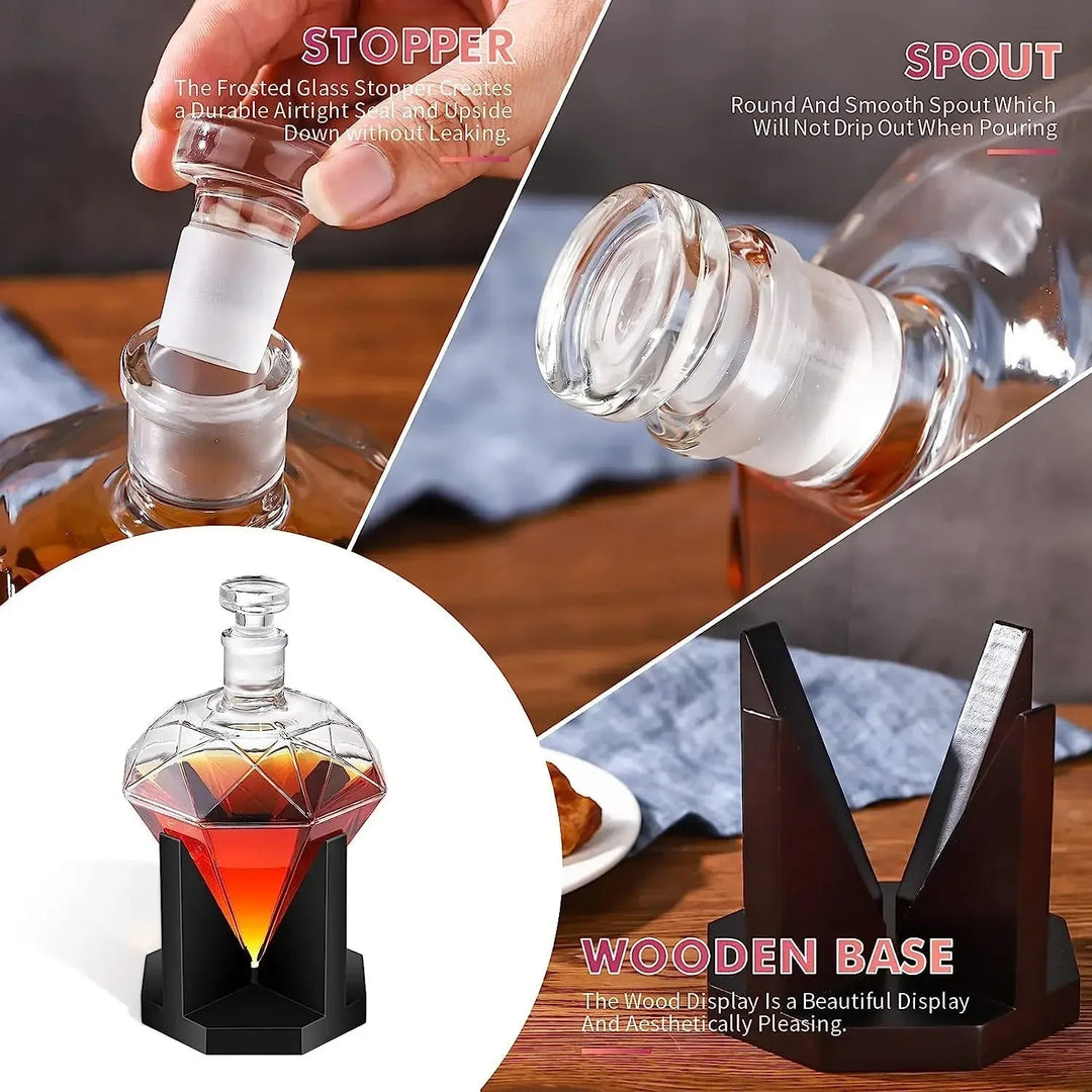 Elegant Diamantformet Whisky Karaffel för Män med Treholder