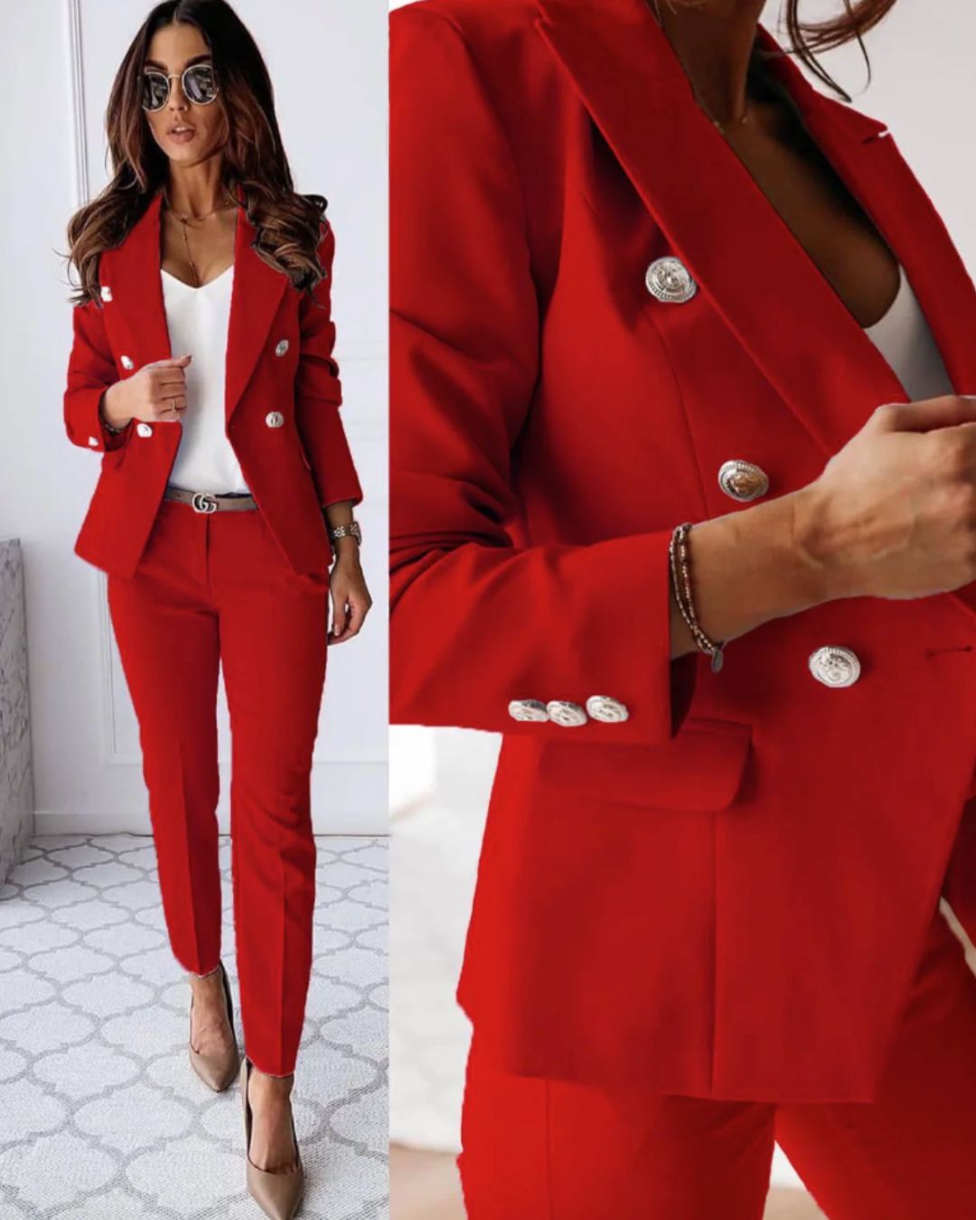 Elegant Kvinna Dobbelkneppet Dress Suit – Skräddarsydd Passform