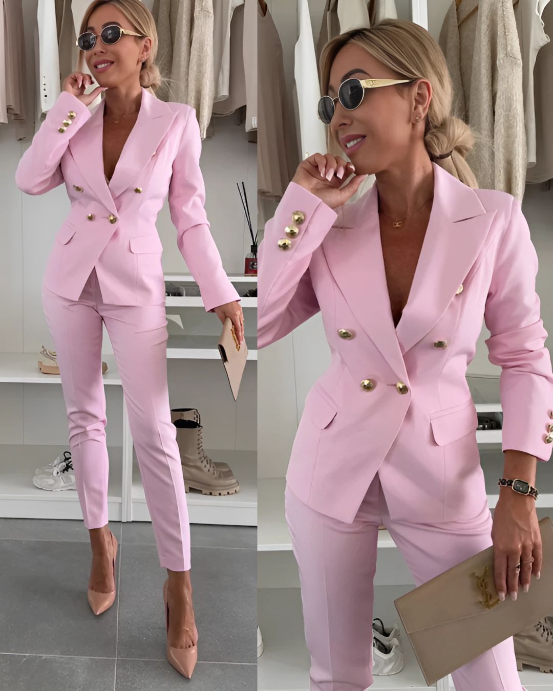 Elegant Kvinna Dobbelkneppet Dress Suit – Skräddarsydd Passform