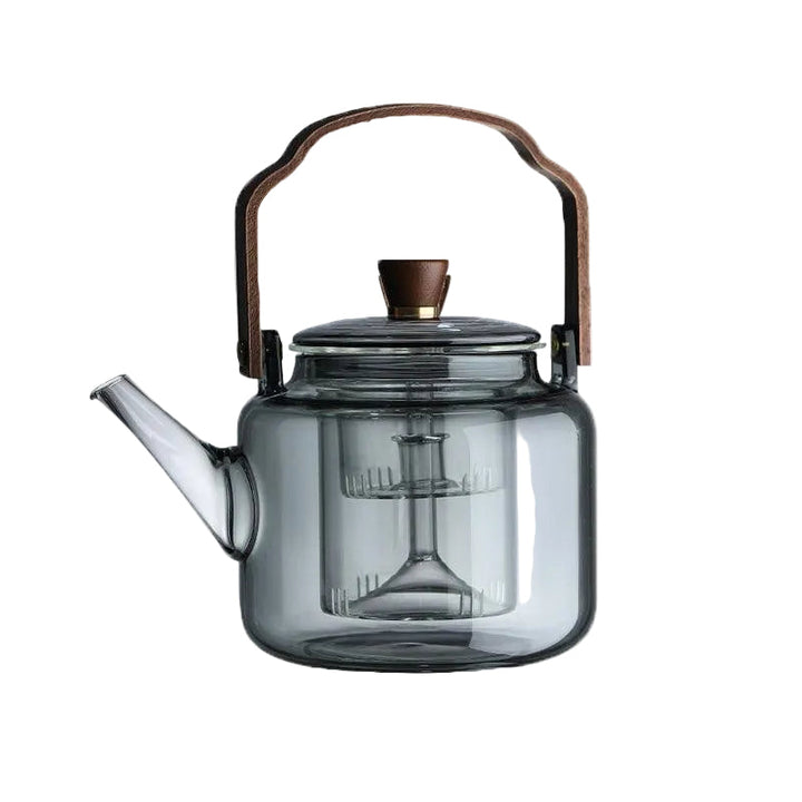 Teekanne i Glas med Trehåndtak – Elegant Design för Tedrikking