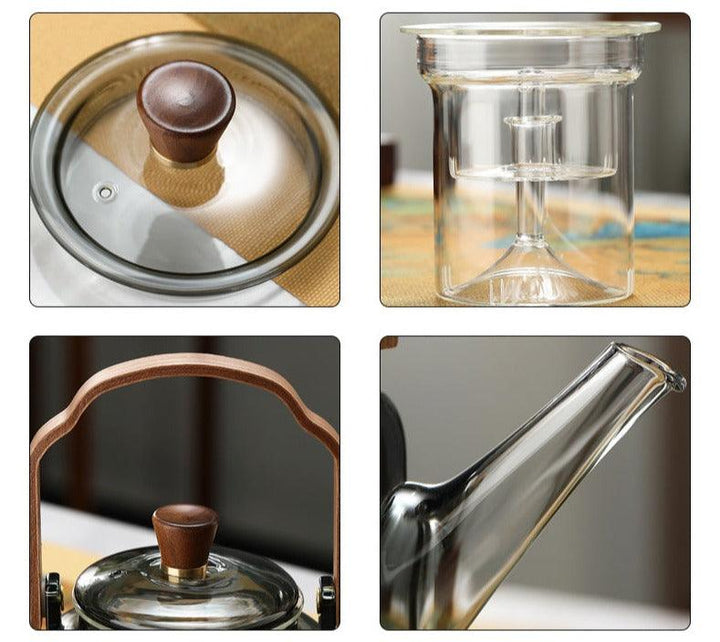 Teekanne i Glas med Trehåndtak – Elegant Design för Tedrikking