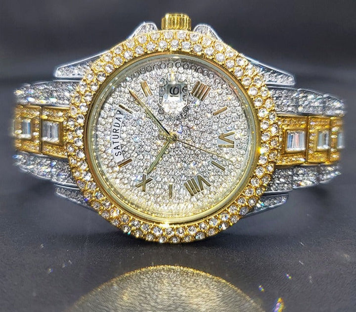 Diamond Herreklokke - Luksuriöst Tidsstykke med Glittrande Detaljer