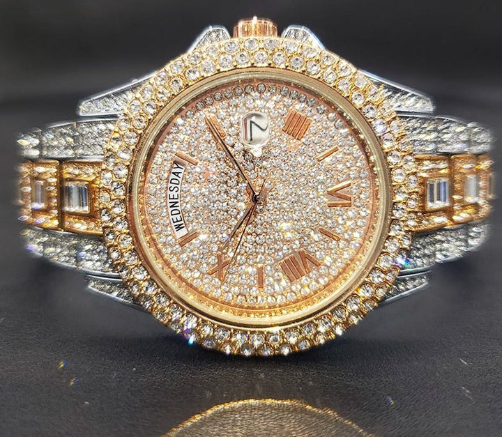 Diamond Herreklokke - Luksuriöst Tidsstykke med Glittrande Detaljer