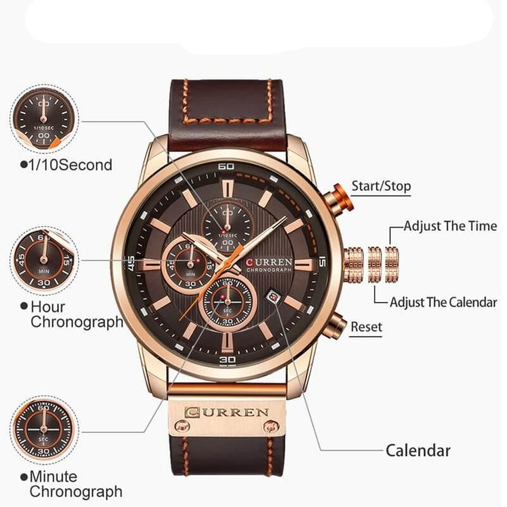 Elegant Herr Kronograf Klocka med Rem