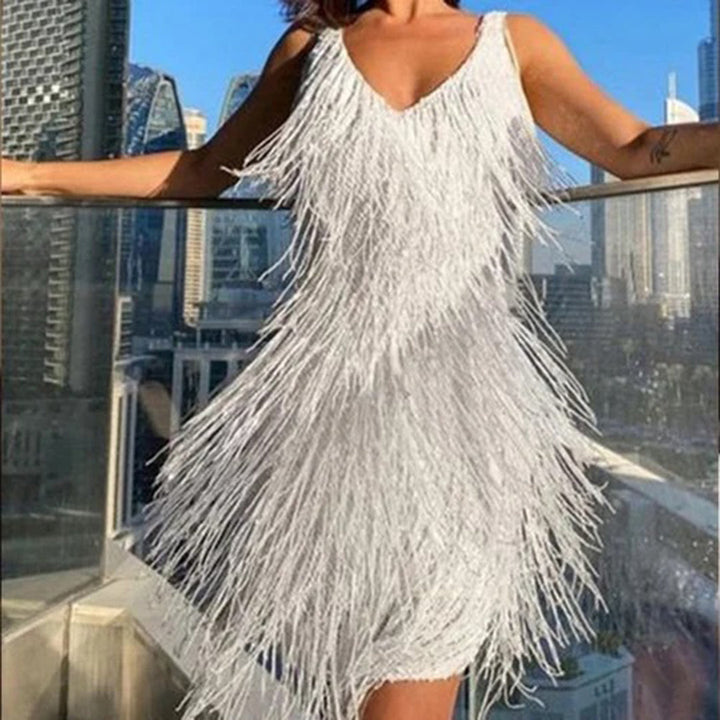 Elegant sommerminikjole med dusker | Flapper stil