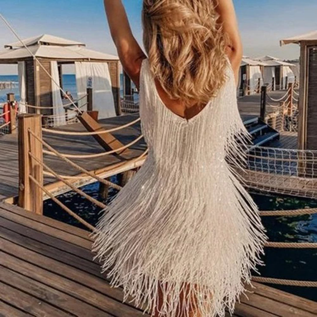 Elegant sommerminikjole med dusker | Flapper stil