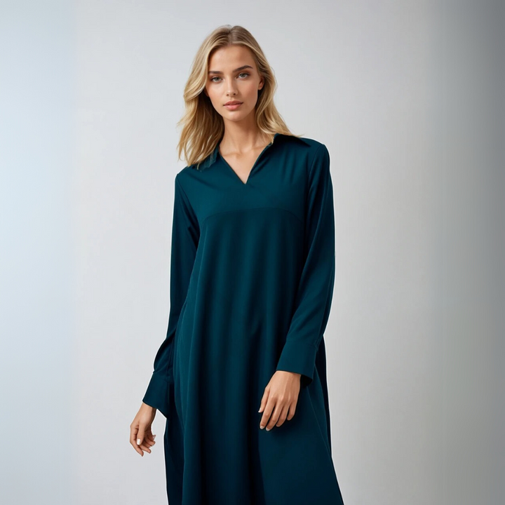 Kvinnor Elegant Maxi Klänning med V-hals, Drapé och Sideslitt
