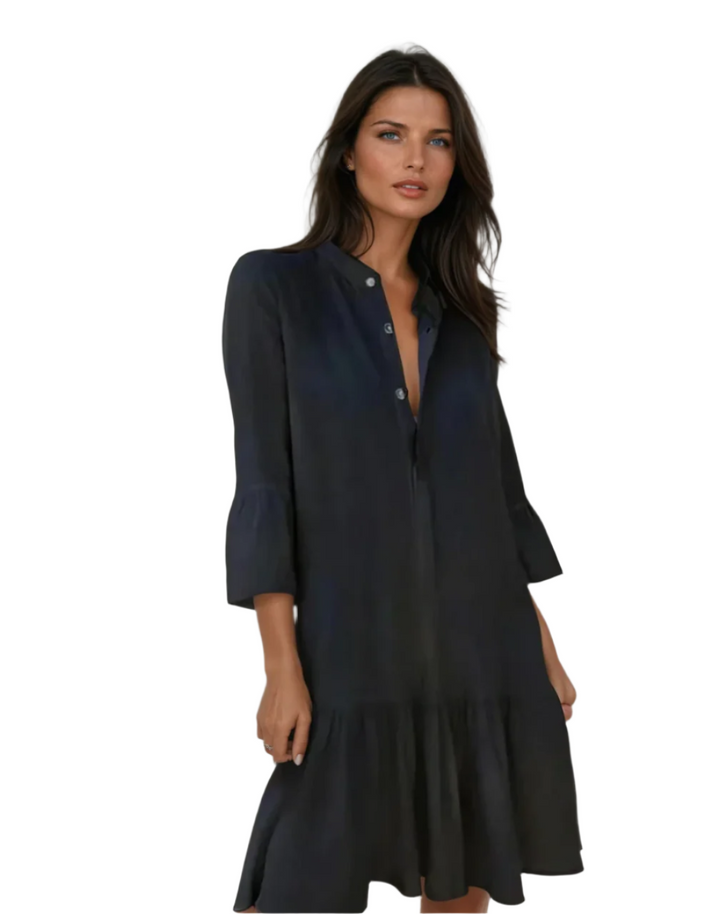 Dam Elegant Mini Skjortekjole med Plisseringer